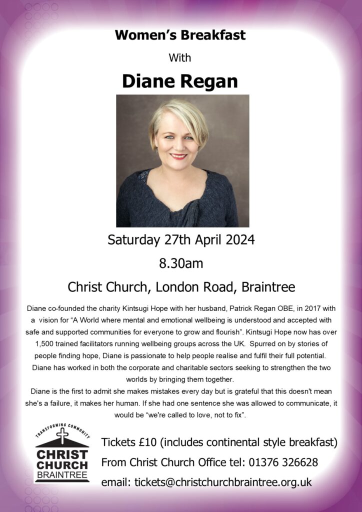 Diane Regan Saturday 27th April 2024, 8.30am Christ Church Braintree